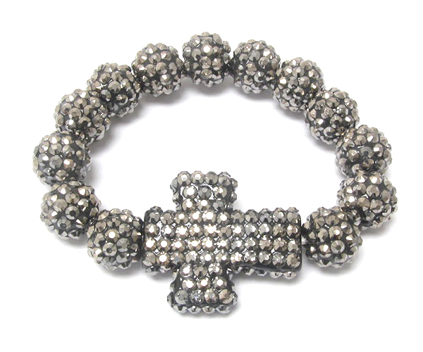 Crystal cross and multi fireball link stretch bracelet