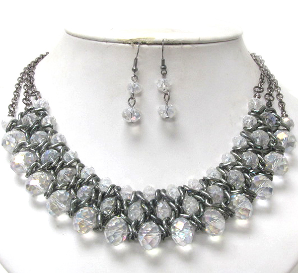 Multi crystal and chain link necklace earring set