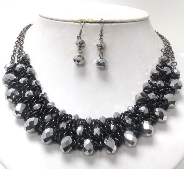 Multi crystal and chain link necklace earring set