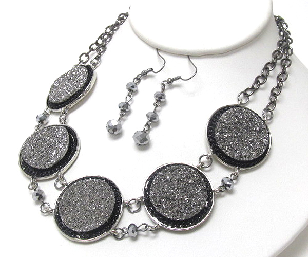 Multi natural stone cut textured bar link necklace earring set