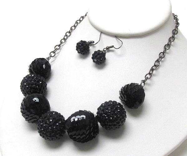 Multi fireball and sequine ball link necklace earring set