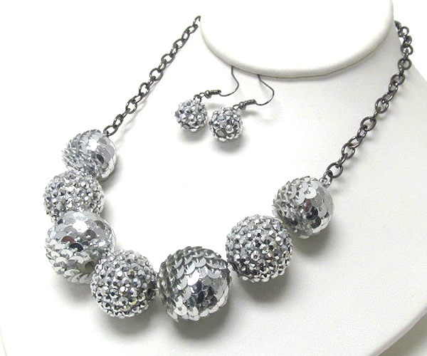 Multi fireball and sequine ball link necklace earring set