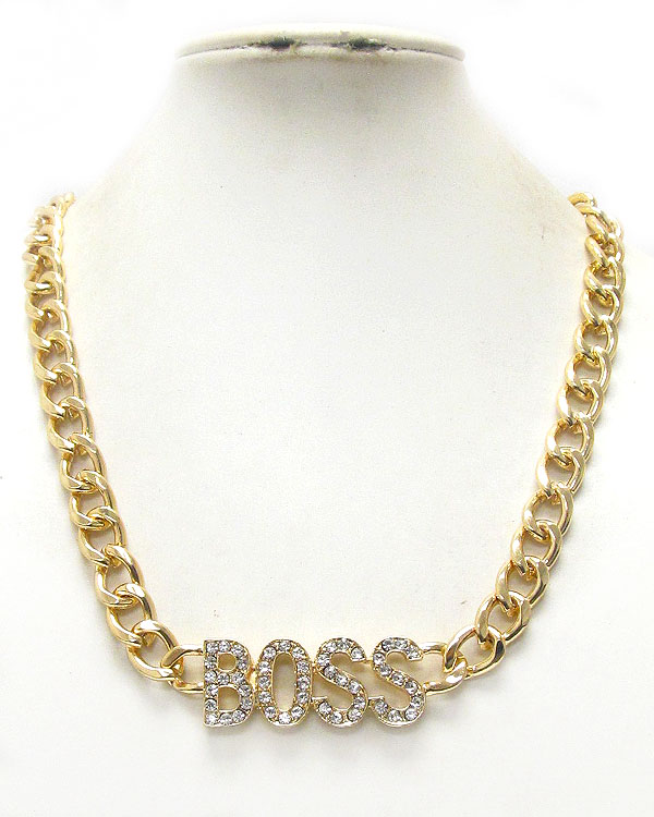 Crystal boss pendant and thick chain necklace