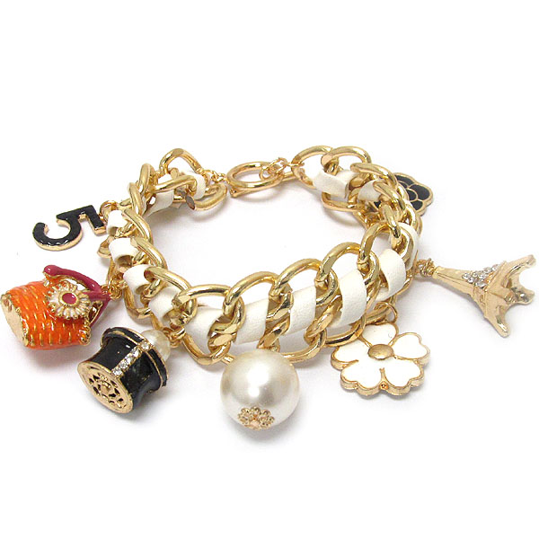 Crysatl and epoxy deco designer style charm bracelet - eiffel tower