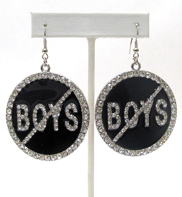 No boys crystal stud jet epoxy medal drop earring