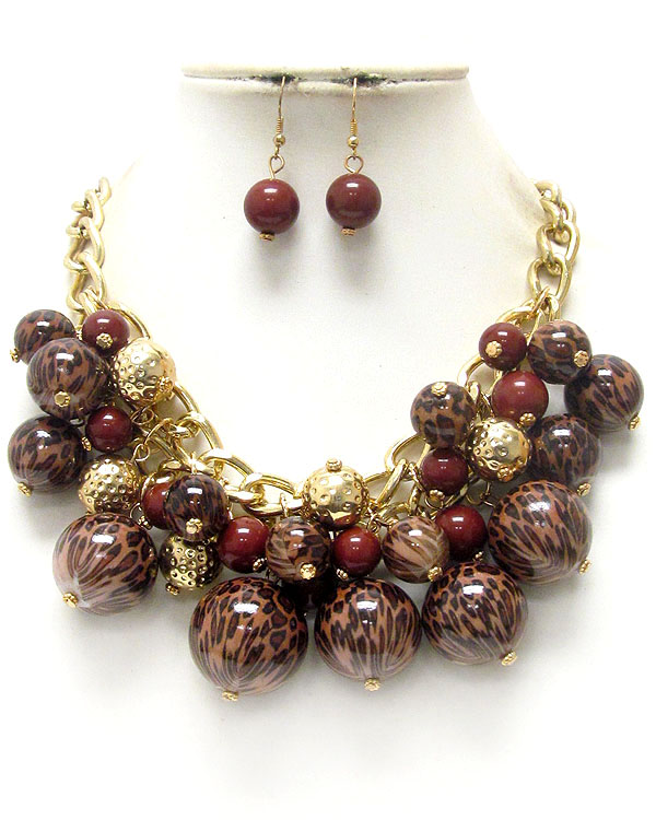 Multi pearl and metal ball mix drop necklace earring set