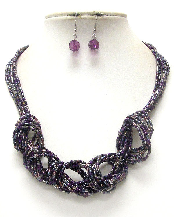 Multi bead and chain knot necklace earring set