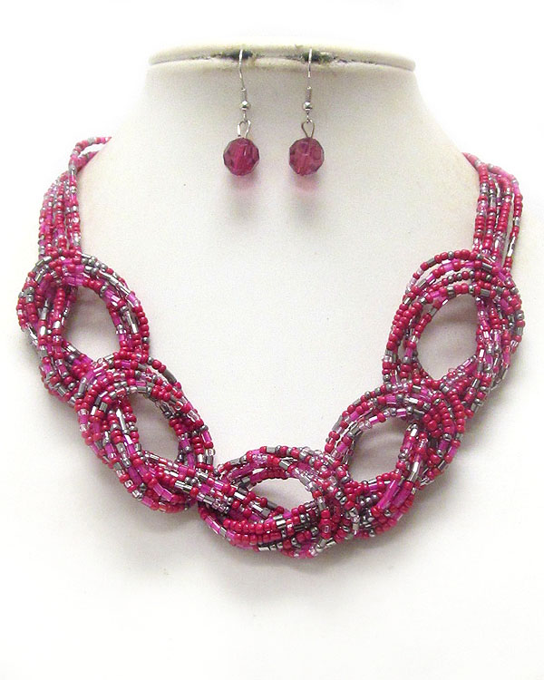 Multi bead and chain knot necklace earring set