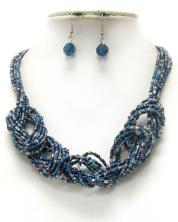 Multi bead and chain knot necklace earring set