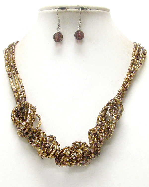 Multi bead and chain knot necklace earring set