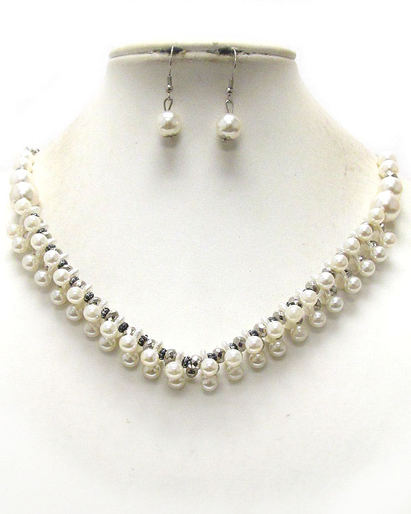 Double pearl link necklace earring set