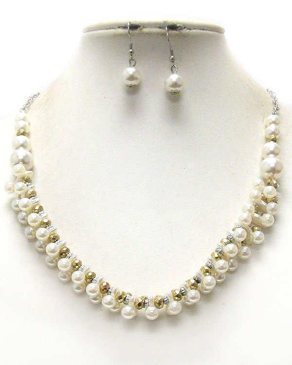 Double pearl link necklace earring set