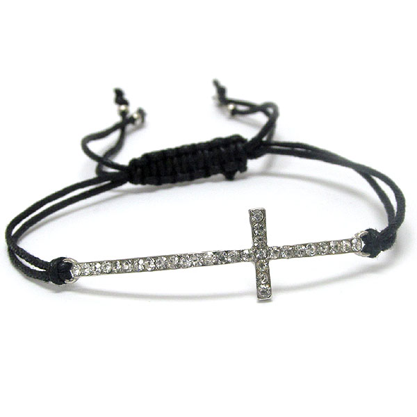 Crystal cross and braided yarn friendship bracelet