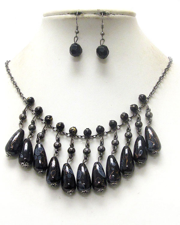 Natural shape stone drop necklace earring set