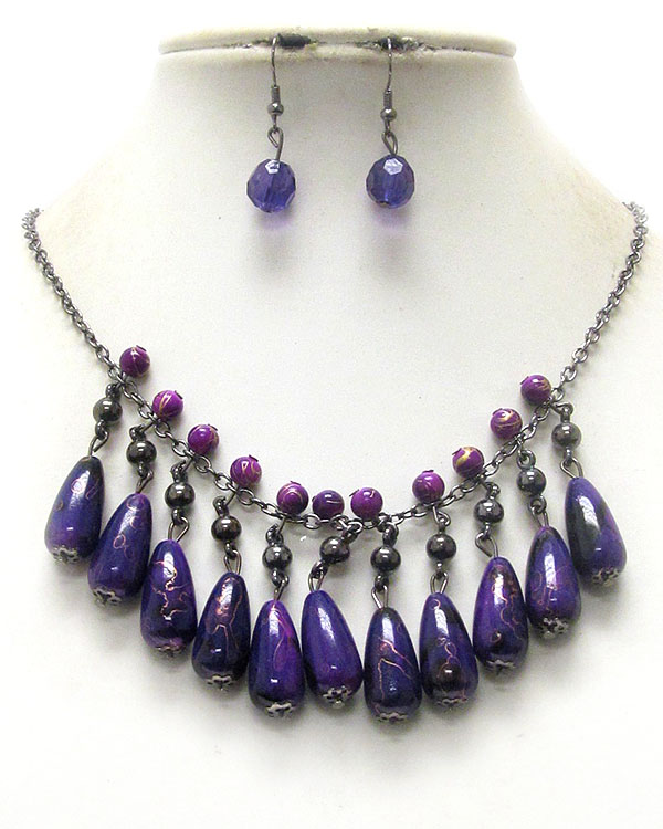 Natural shape stone drop necklace earring set