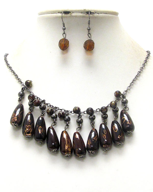 Natural shape stone drop necklace earring set