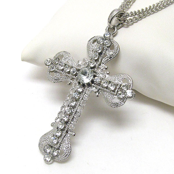 Crystal deco western cross pendant necklace