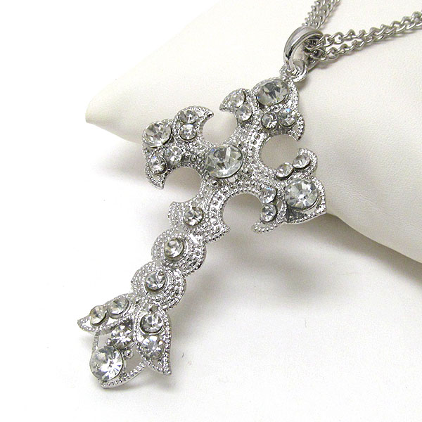 Crystal deco western cross pendant necklace