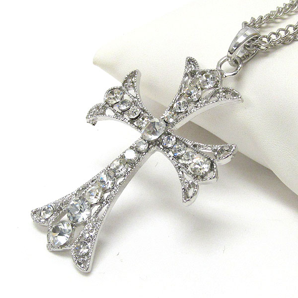 Crystal deco western cross pendant necklace