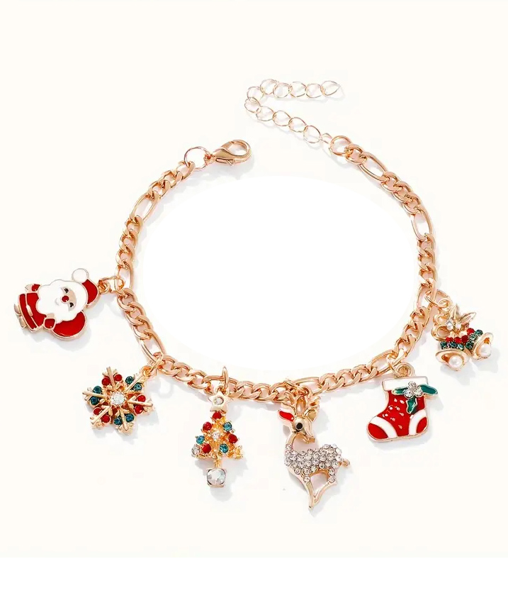 Christmas theme multi charm bracelet - santa reindeer