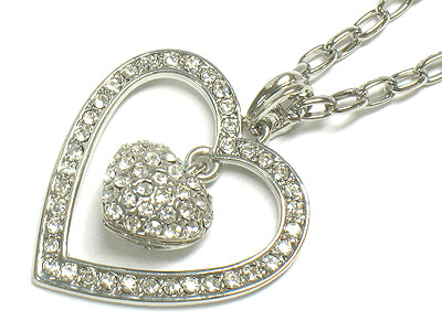 Crystal heart in heart neckalce