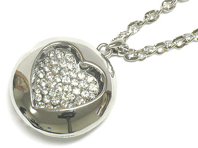 Paved crystal heart round necklace