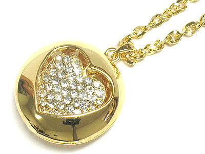 Paved crystal heart round necklace