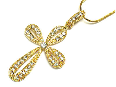 Crystal round edged cross neckalce