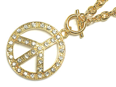 Crystal peace mark toggle necklace