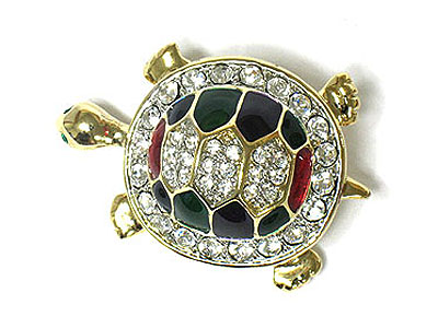 Crystal and enamel turtle brooch