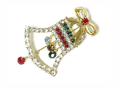 Christmas theme crystal bell brooch