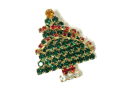 Christmas theme crystal christmas tree brooch