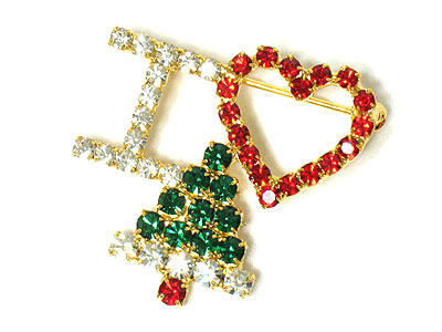 Christmas theme crystal i love christmas brooch