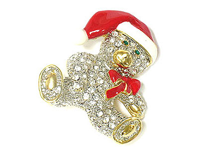 Christmas theme crystal santa bear brooch