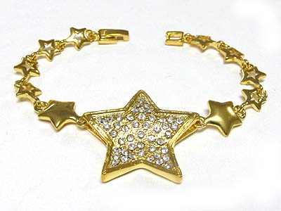 Large crystal star and small star link bracelet