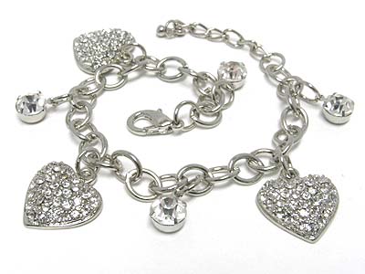 Multi crystal heart charm bracelet