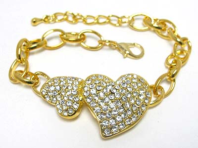 Double crystal heart chain bracelet