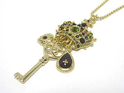 Crystal crown and key pendant necklace