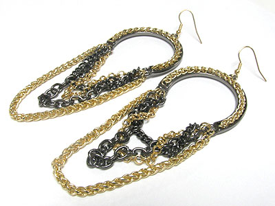 Two tone color chain hanging drop earring