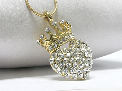 Crystal heart and crown pendant necklace