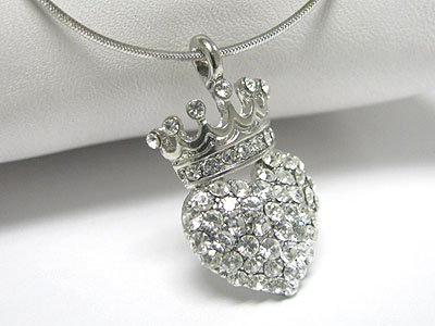 Crystal heart and crown pendant necklace