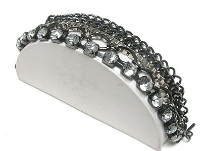 Crystal and multi metal chain link bracelet