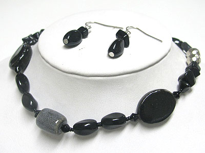 Ceramic stone and mixed beads necklace earring set