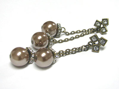 Crystal deco two pearl ball chain drop earring