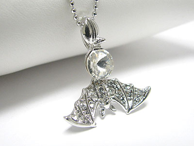 Made in korea whitegold plating crystal upside down bat pendant necklace