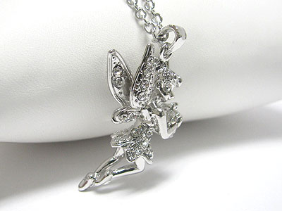 Made in korea whitegold plating crystal fairy angel pendant necklace