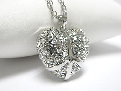 Made in korea whitegold plating crystal puffy heart pendant necklace