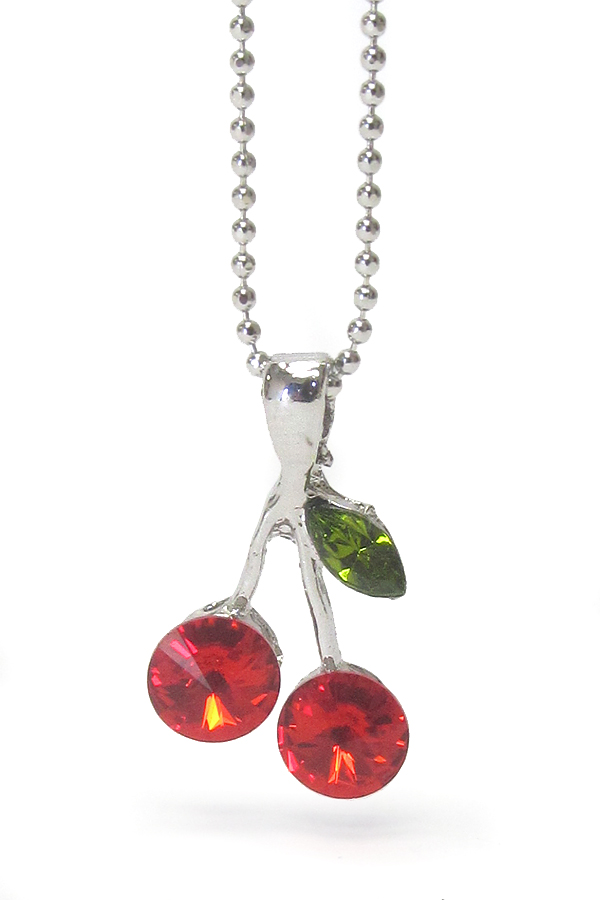 Made in korea whitegold plating crystal deco cherry small pendant necklace