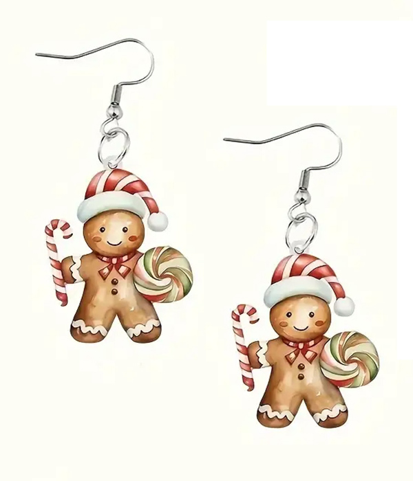 Christmas theme acrylic earring - gingerbread