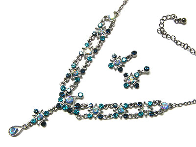 Austrian crystal double line y drop necklace and earring set